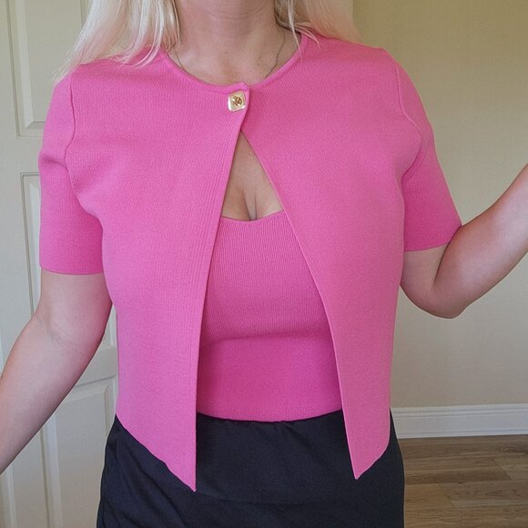 New Zara pink crop blouse and cardigan set size L - Picture 2 of 15